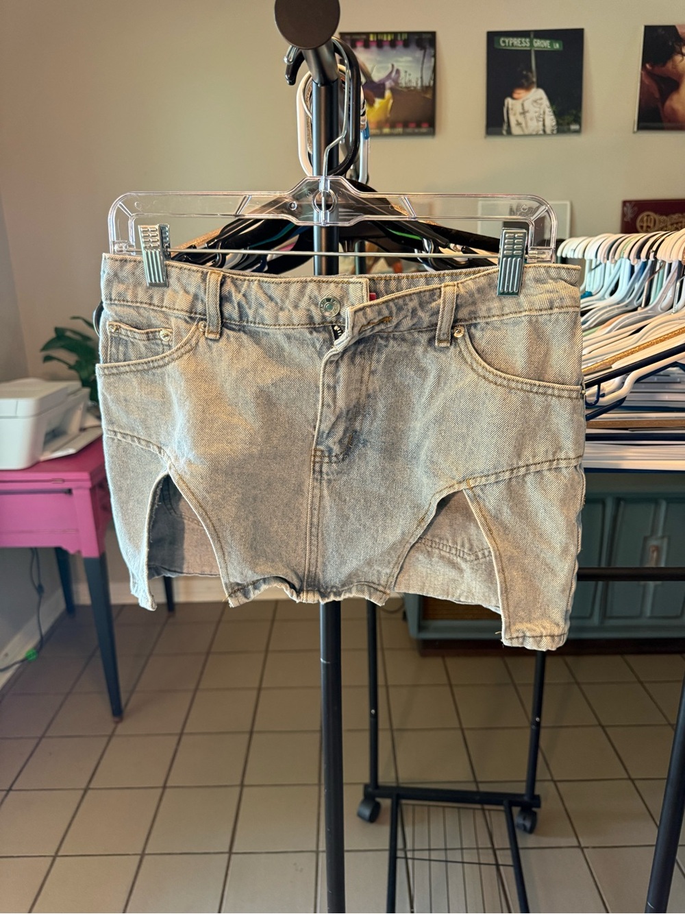 Edikted Light Denim Gray Mini Skirt